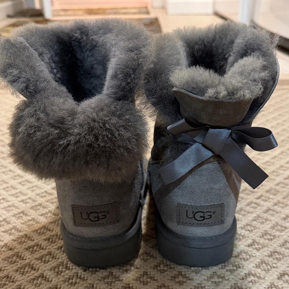 Ugg Gray Mini Bow Shearling Boots - image 2